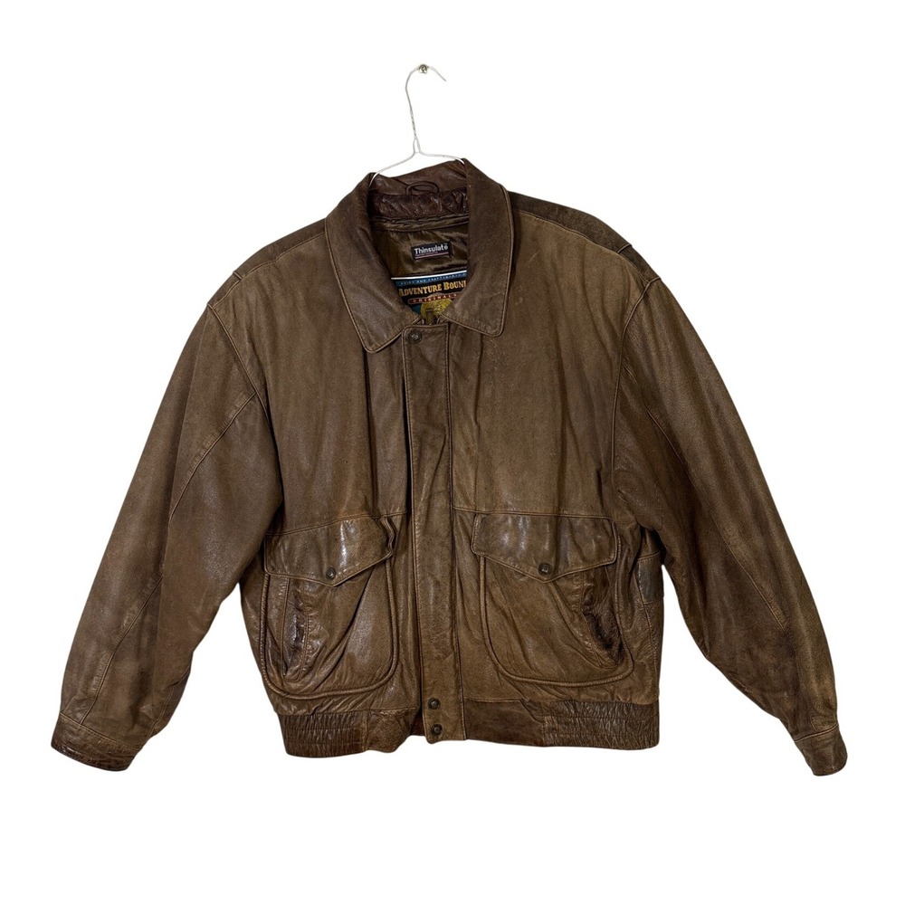 Wilsons Adventure Bound Brown Leather Bomber Jacket Thinsulate Mens Large